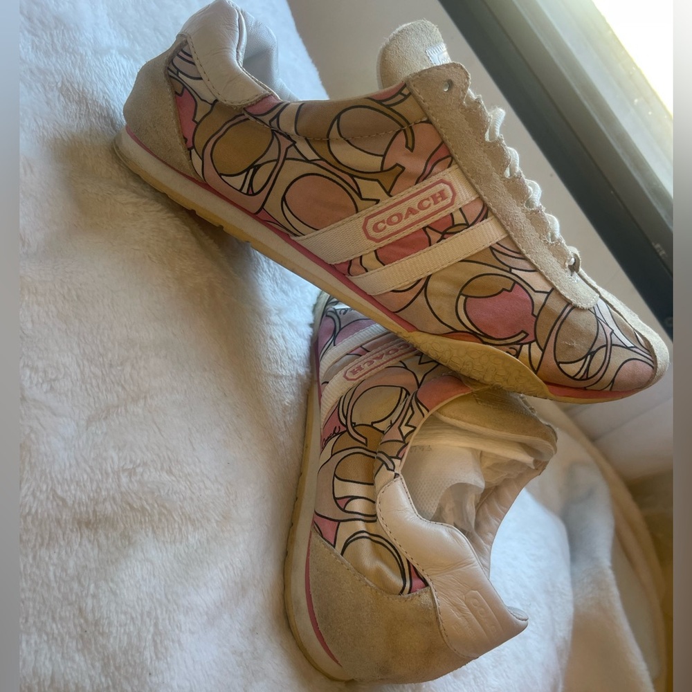 Coach Signature Print Pink, Tan & White Sneakers